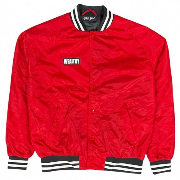 NEW WEALTHY men's varsity jacket in red